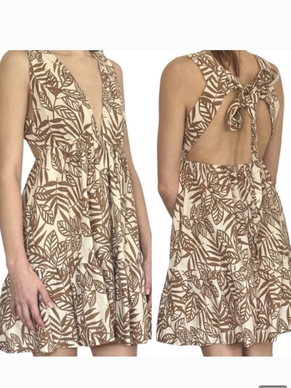 House of Harlow 1960 linen blend leaf print mini dress